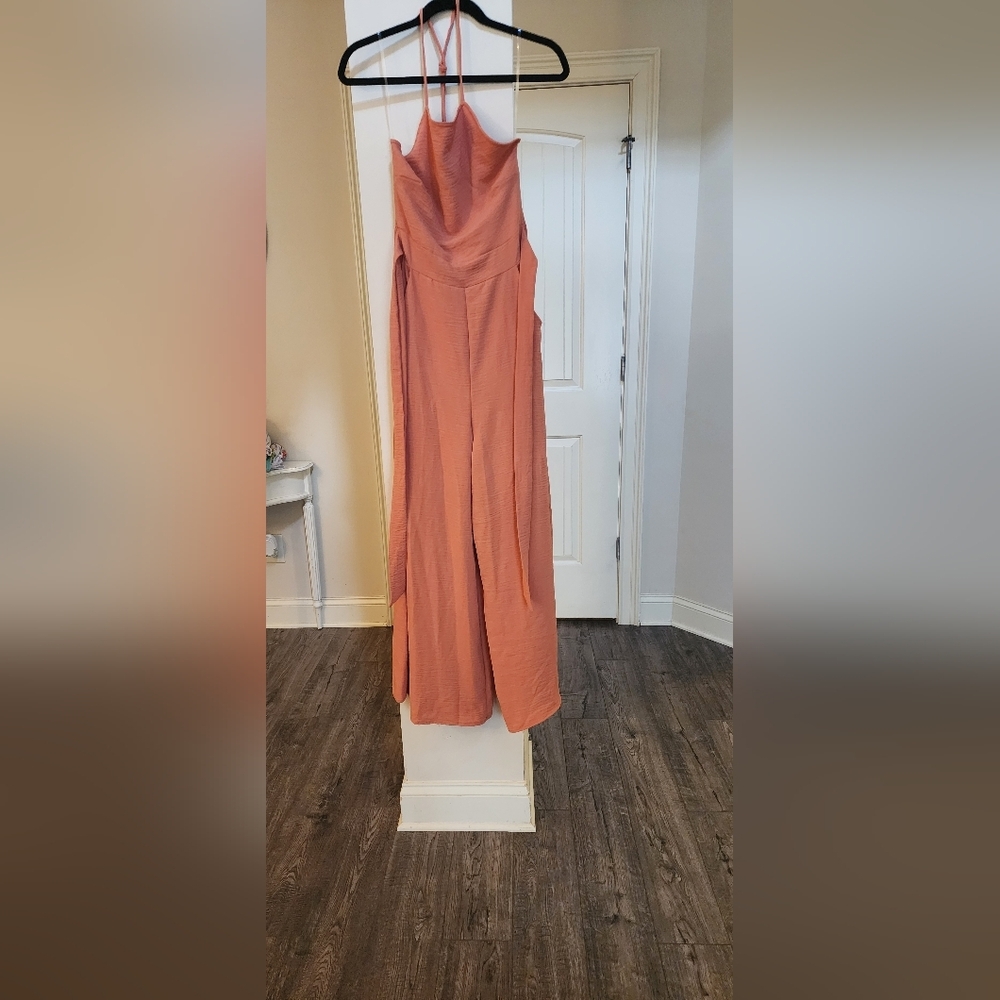 Jade By Jane Open Back Wideleg Jumpsuit -Elegant Coral Color Size Small - Picture 3 of 6